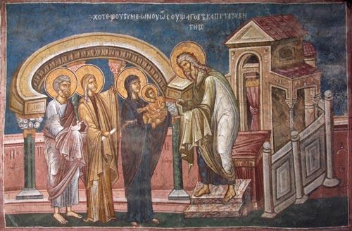 Сретение Господне. Фреска XIV века из монастыря Высокие Дечаны, Косово, Сербия